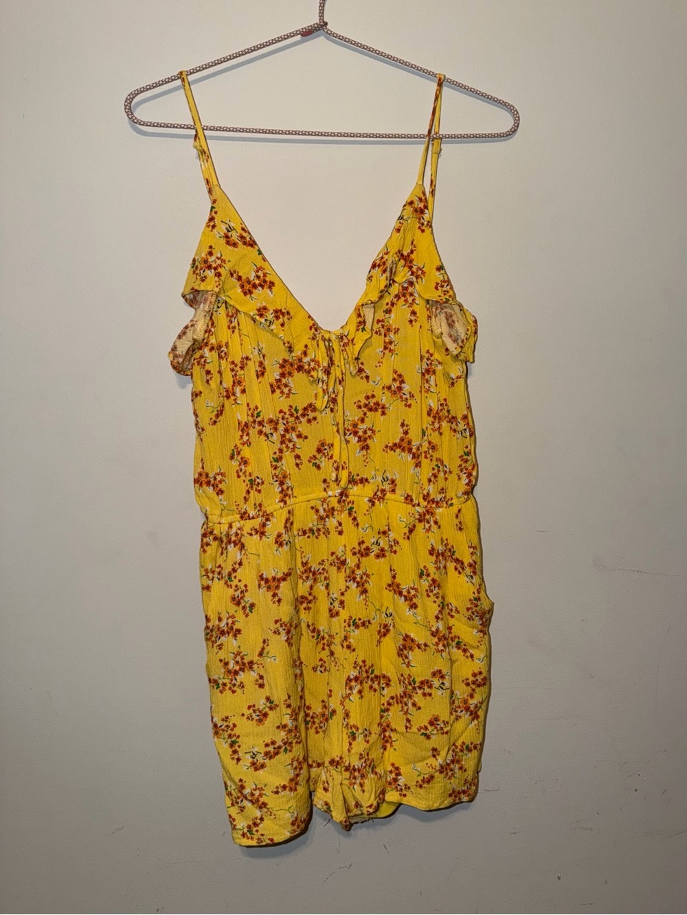Yellow Floral Spaghetti-Strap Romper
